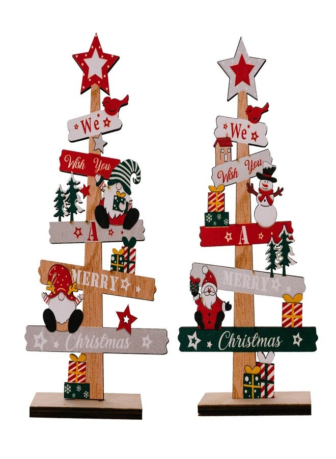 Anikoocory Set of 2 Christmas Tabletop Decorations, Wooden Christmas Gnome, Tree, Snowman for Centerpiece Tiered Tray Xmas Ornaments Home Office Desk Decor - Image 1